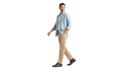 Confident man walking with hand in pocket