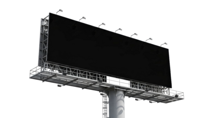 Blank billboard with lights on black background
