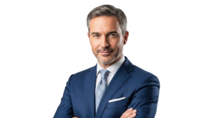 Confident businessman smiling with arms crossed