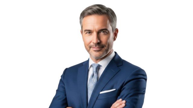 Confident businessman smiling with arms crossed - Powered by Adobe