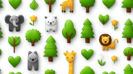 Cute jungle animals seamless pattern art background for kids high fidelity doodle style