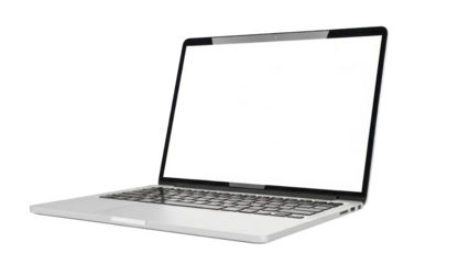 Sleek silver laptop with blank white screen