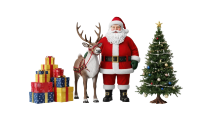 Santa Claus Reindeer and Gifts Christmas Holiday Scene
