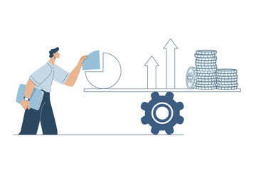 Businessman holding a pie chart, Business ownership increase, Financial planning and investment strategy.