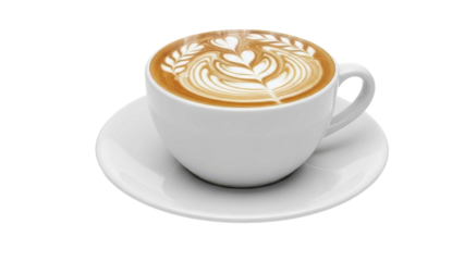 Latte Art Coffee Cup with Heart and Leaf Design