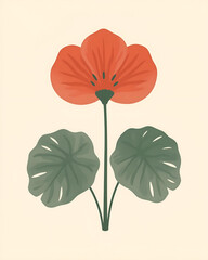 Red Flower With Rounded Green Leaves
