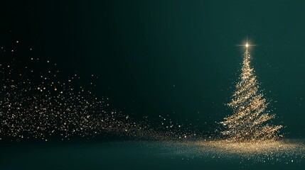 Abstract golden particle tree with glittering light effect,  luxury festive atmosphere design element