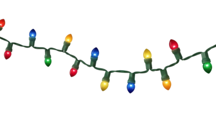 Colorful string lights glowing on black background