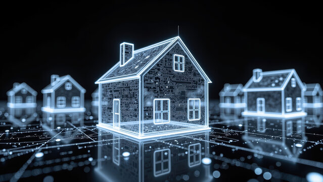 Digital house design technology architecture futuristic smart home innovation circuit board connectivity virtual reality modern