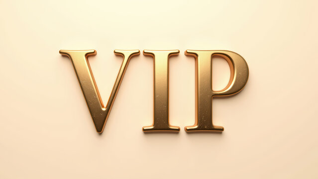 Golden VIP text design with shiny finish, perfect for exclusive events or promotions. elegant style conveys luxury and prestige