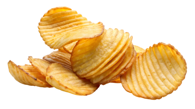 Crispy ridged potato chips, a delicious snack for your next party or picnic, golden and tempting, perfect for illustrating savory cravings