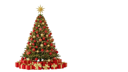 Decorated Christmas Tree with Presents, Black Background