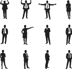 Fototapeta premium Business People Silhouettes Collection Standing Full Length Success Achievement Leadership Teamwork Corporate Diverse Professional Group Vector Isolated Graphics.