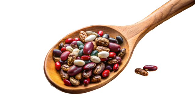 Harvest of hearty beans in wooden spoon, a nutritious medley for healthy eating, protein-rich diet, food preparation and culinary inspiration, cooking
