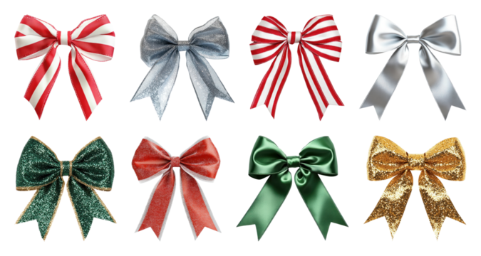 PNG Colorful festive decorative bows, element set on transparent background