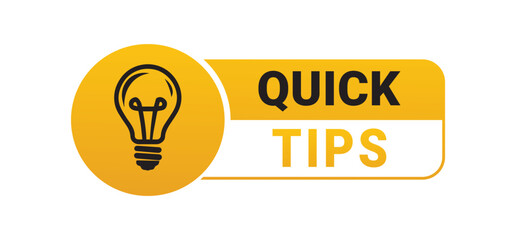 Quick tip icon with bulb and logo design for business guide or sticker, with a helpful trick and hint in a banner template for advice, quiz or insight. © Sarmin