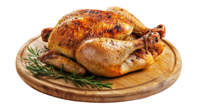 Whole Roasted Chicken with Rosemary isolated on a transparent background