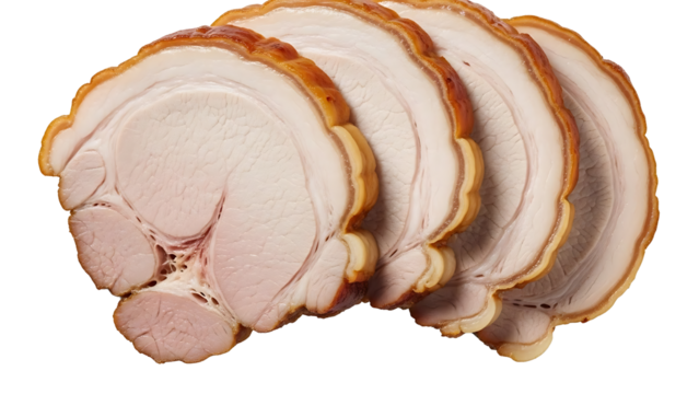 Delicious char siu pork slices food photography for asian cuisine and bbq meat lovers recipe inspiration on transparent background