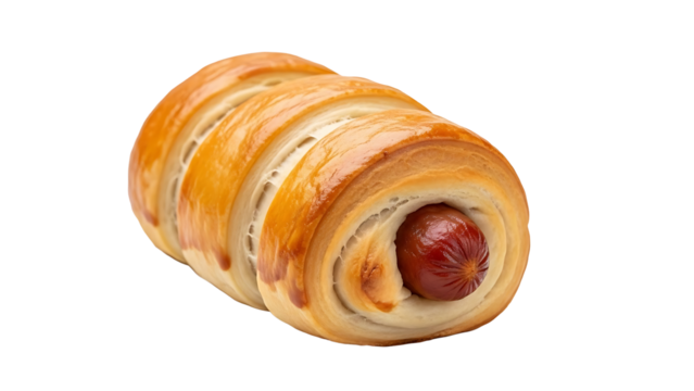 Delicious sausage roll pastry food baked snack appetizer bread lunch dinner breakfast tasty fresh treat roll on transparent background