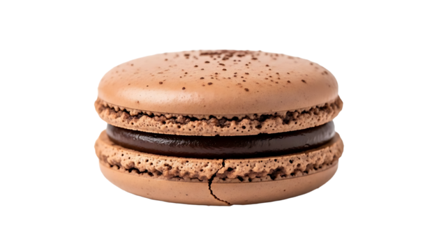 Chocolate macaron dessert closeup photography sweet french pastry bakery confectionery delicious treat 100 characters on transparent background