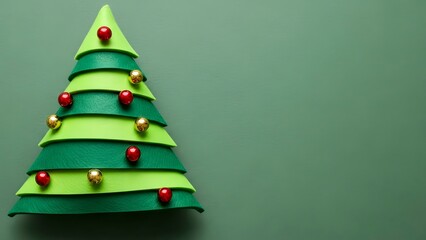 Layered Green Christmas Tree with Red and Gold Ornaments