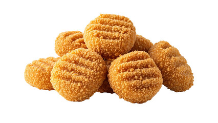 Delicious golden crispy chicken nuggets perfect for snacking and fast food cravings on a black background on transparent background