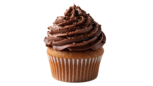 Delicious chocolate cupcake dessert sweet treat bakery item baked good food photography cake frosting 100 char on transparent background - Powered by Adobe