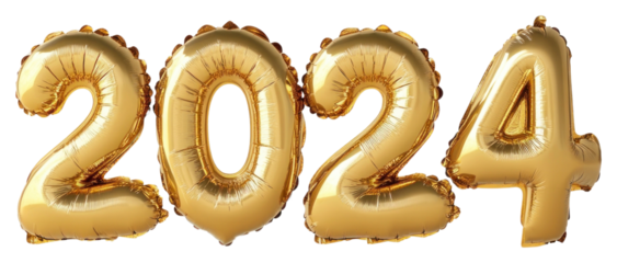PNG 3d Realistic Gold Foil Balloons of 2024 balloons numbers gold.