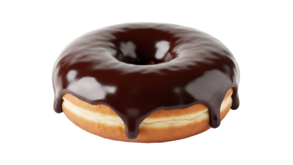 Delicious chocolate glazed donut bakery treat sweet dessert food photography for social media and marketing on transparent background