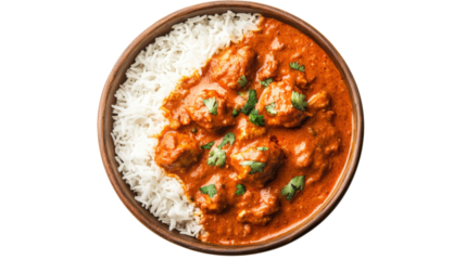 Chicken Tikka Masala with Rice isolated on a transparent background