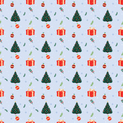 Cute kawaii Christmas pattern background