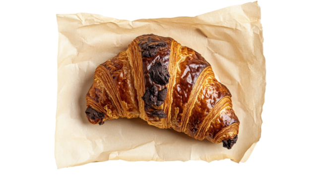 Chocolate croissant on brown paper isolated on a transparent background - Powered by Adobe