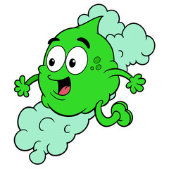 Cartoon Green Germ Character Running with a Happy Expression.