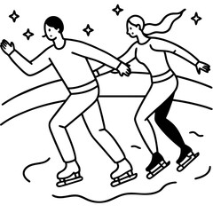 Couple Enjoying Ice Skating Together Under Sparkling Stars.