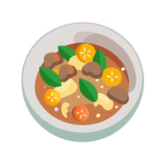 Delicious Bowl of Soup with Vegetables and Meat Illustration.