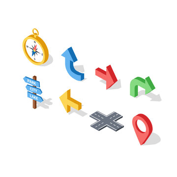 Navigation and Direction Isometric Icons Set