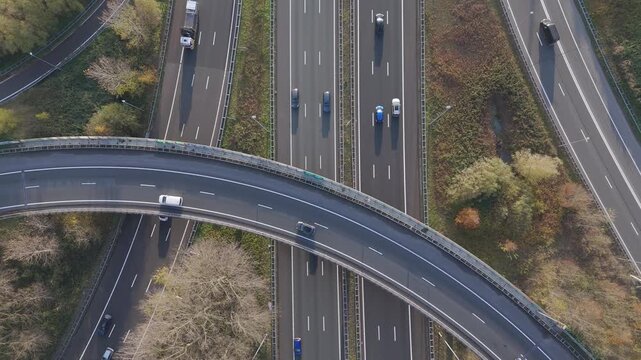 Top-Down Aerial View of Busy A10 Highway Interchange in Amsterdam