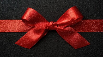 Stylish Red Ribbon Bow on Black Background for Gift Wrapping, Decorations, and Festive Designs