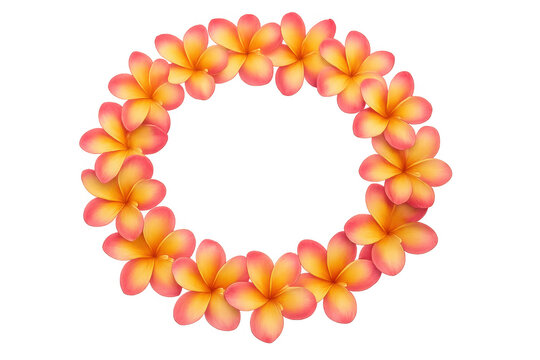 Plumeria flower lei border creating a tropical decorative frame, transparent background. Summer travel and hawaiian holiday concept
