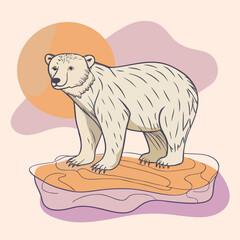 Polar Bear on Ice Floe Vulnerable Arctic Wildlife Illustration.