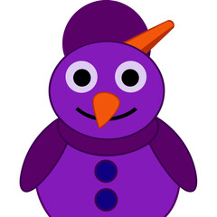Purple Snowman Illustration with Orange Carrot Nose and Hat.