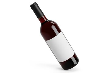 Dark glass wine bottle with blank white label isolated on clean white background

