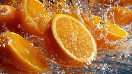 Fresh Orange Slices with Dynamic Water Splashes for Beverage, Food, or Health Projects
