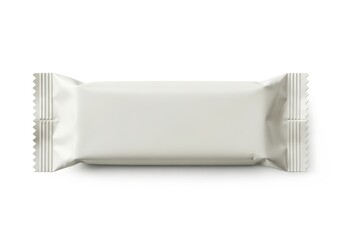 Blank white flow wrap snack bar packaging isolated on clean white background
