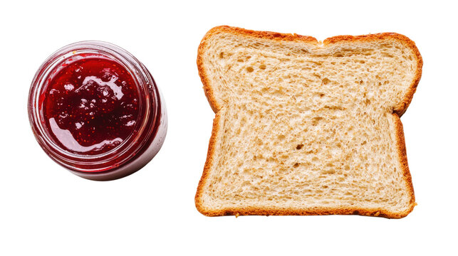 Jar of jam and slice of bread isolated on a transparent background