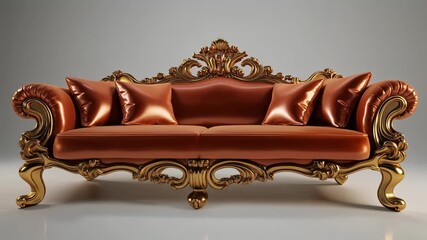 Ornate baroque sofa with plush cushions and intricate gold detailing couch furniture - Powered by Adobe