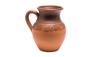 a clay made jug isolated on transparent background, traditional pot