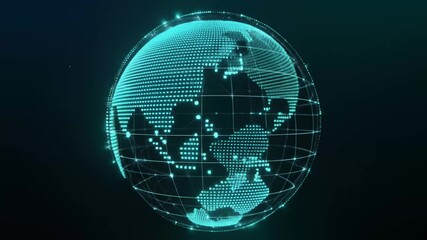 Digital globe network connections glowing blue abstract earth data flow video - Powered by Adobe