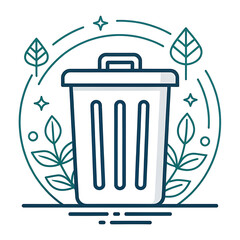 Eco friendly recycling bin with leaves and sparkles illustration