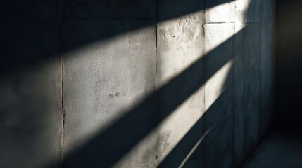 A textured concrete wall with distinct rectangular patterns illuminated by strong angled light creating dramatic shadows